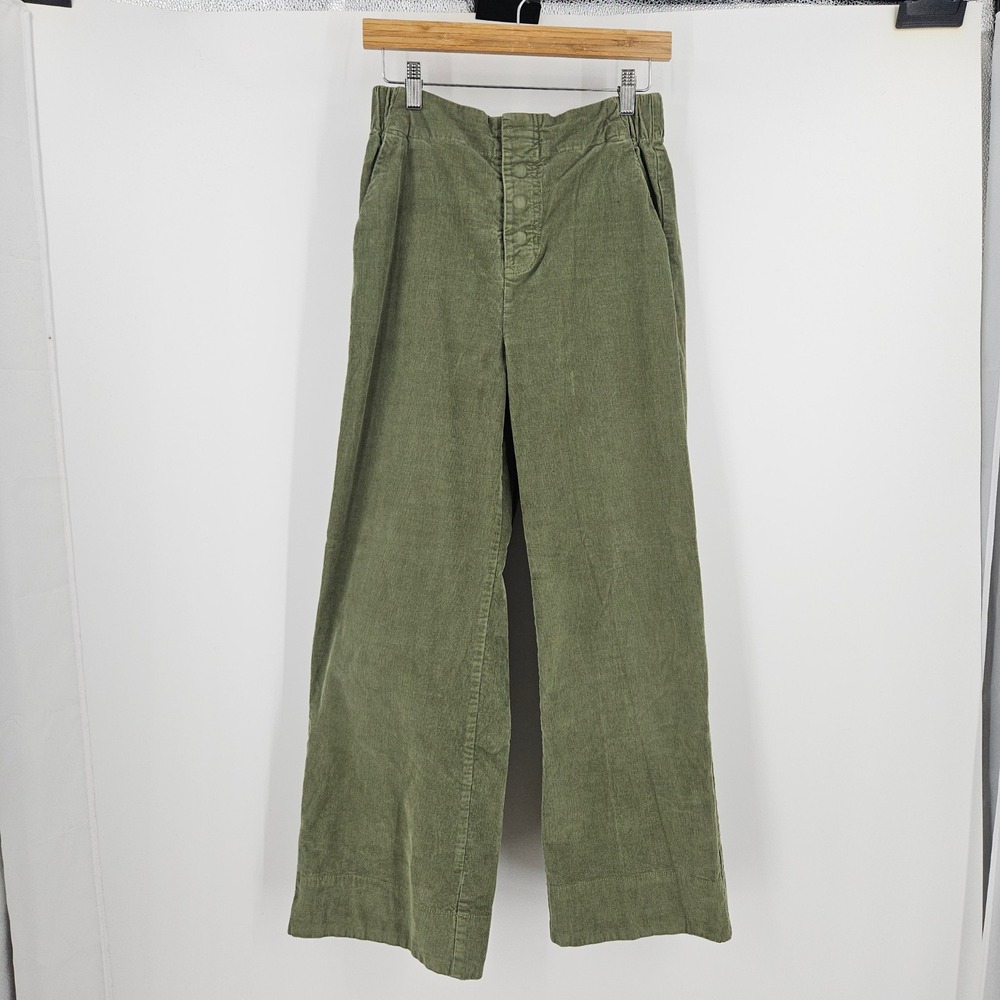 Pact Modern Corduroy Wide Leg Pants Womens Olive Green High Rise Button Fly Sz M - Picture 2 of 10